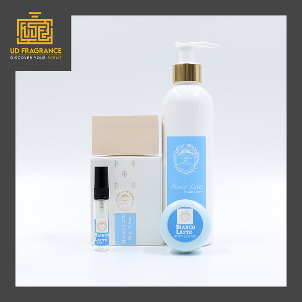 Bianco latte edp 5mL decant and 5g/10g of bianco latte lotion